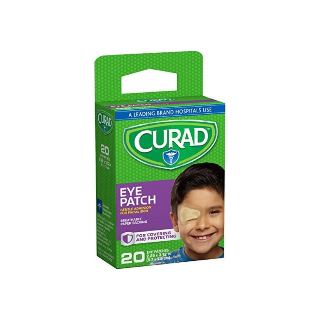 Curad Regular Eye Patches 20 count in packaging, used for eye first aid and relief, by Pasteur Pharmacy.
