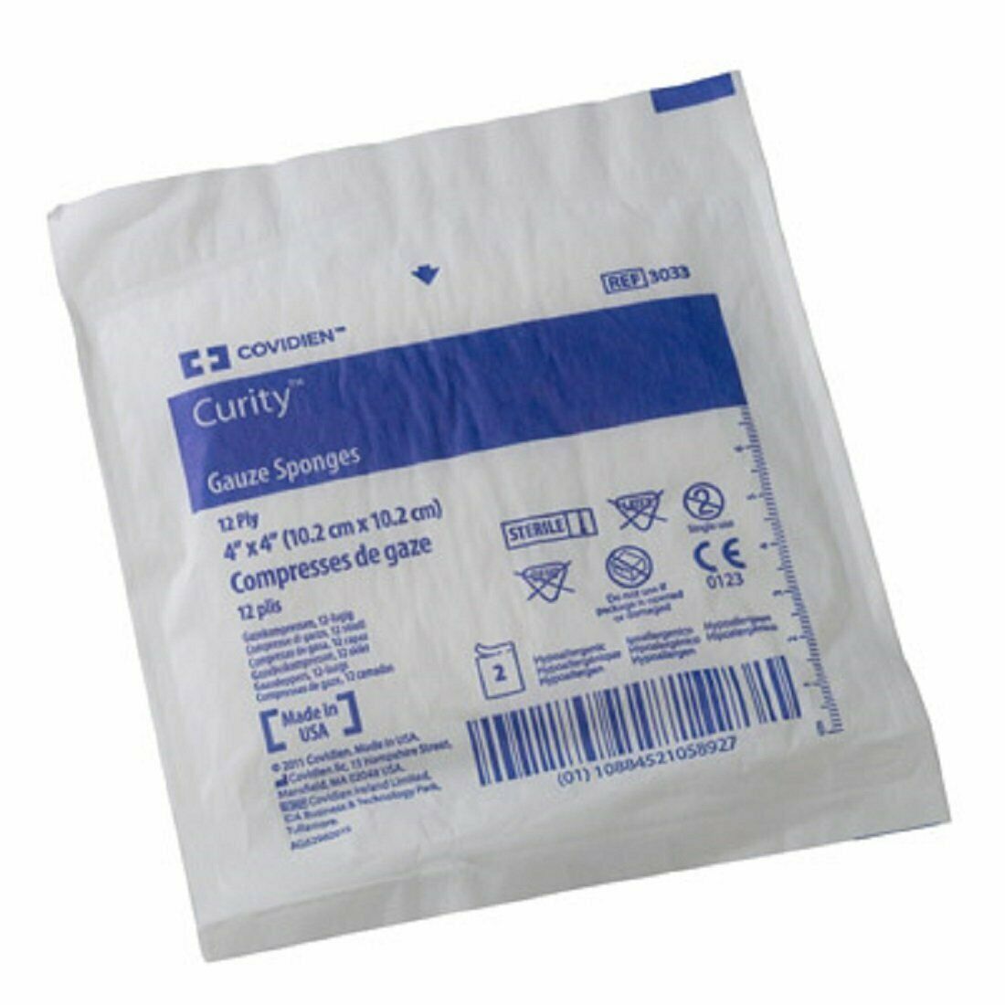 First Aid Gauze Sponge 4x4 inches from Curity Covvidien brand, sterile wound dressing for medical use.