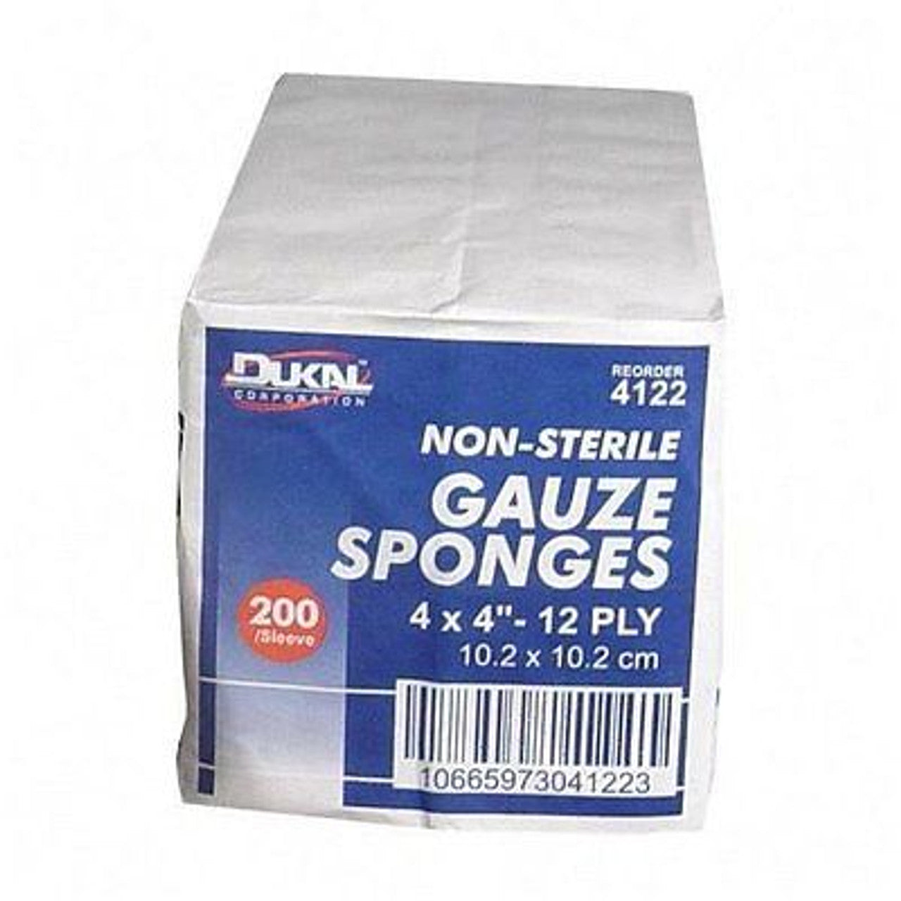 Dukar Gauze 12-Ply NS 4x4-inch first aid sponges, 200-count, sterile wound dressing from Pasteur Pharmacy.