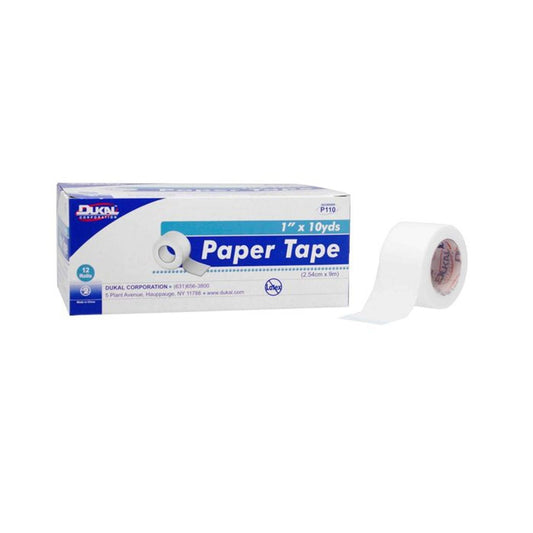 Dukal non-sterile paper tape for first aid, 1-inch by 10 yards, in a pack of 12 rolls, by Pasteur Pharmacy.