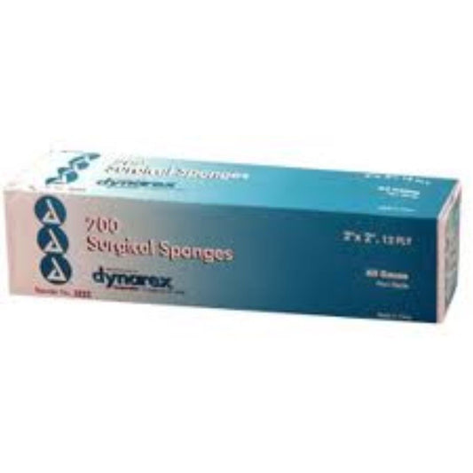 Dynarex Non-Sterile Gauze Sponges 2x2 inches, 12-ply, used for wound care, in a first aid kit.