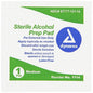 Sterile alcohol prep pads by Dynarex, medium size 20 X, used for disinfecting skin before injections or first aid procedures.