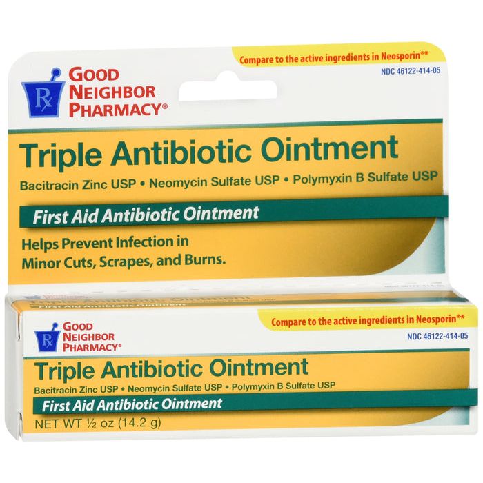 Good Neighbor Pharmacy Triple Antibiotic Ointment 0.5oz in a small tube, used for first aid wound care.