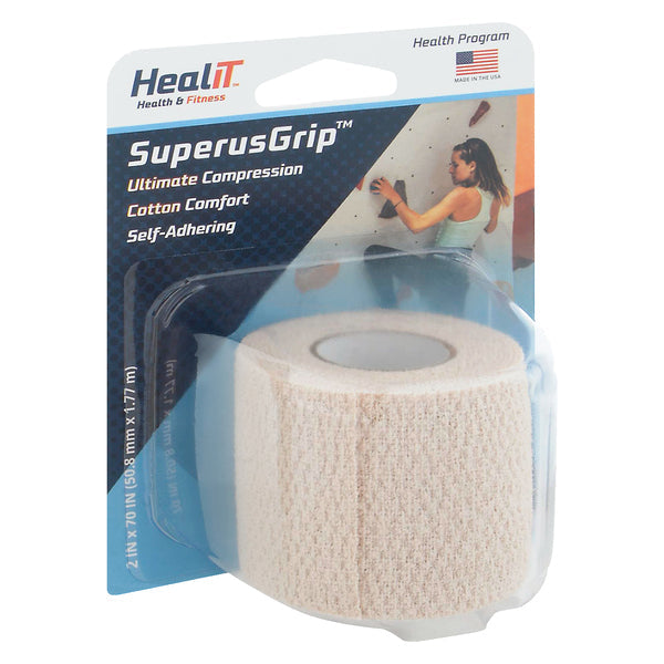 Healit SuperusGrip 2-inch by 70-inch first aid bandage with strong grip, designed for secure wound coverage and support.