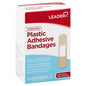 Leader™ antibacterial plastic bandages from Pasteur Pharmacy, 60-count pack, sterile first aid wound covers with adhesive strips.