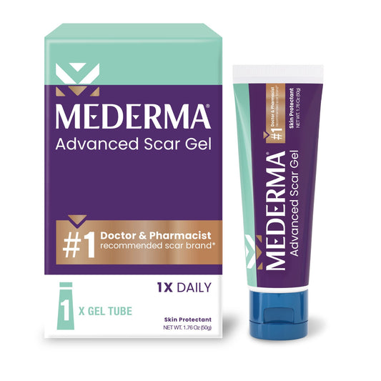 Mederma Advanced Scar Therapy Gel in 1.76 oz tube, first aid treatment for old and new scars, by Pasteur Pharmacy