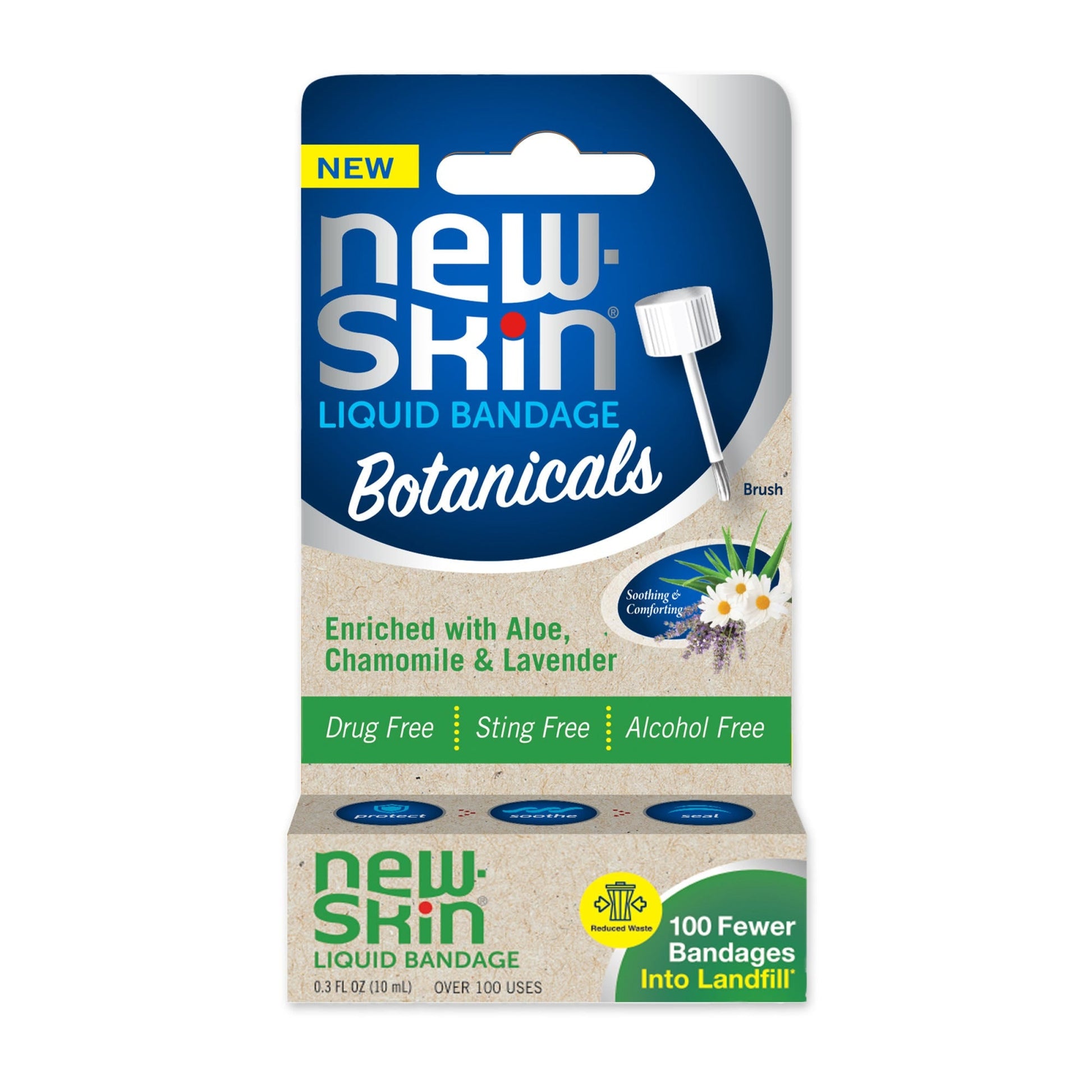 Pasteur Pharmacy New Skin Botanicals liquid bandage for minor cuts and scrapes in 0.3 fl oz bottle, first aid product.