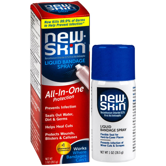 Pasteur Pharmacy New-Skin First Aid Antiseptic Liquid Spray Bandage 1 oz, antiseptic spray for wound care and skin protection
