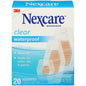 Nexcare waterproof clear bandages from Pasteur Pharmacy, breathable and assorted sizes, 20-pack for first aid wound care.