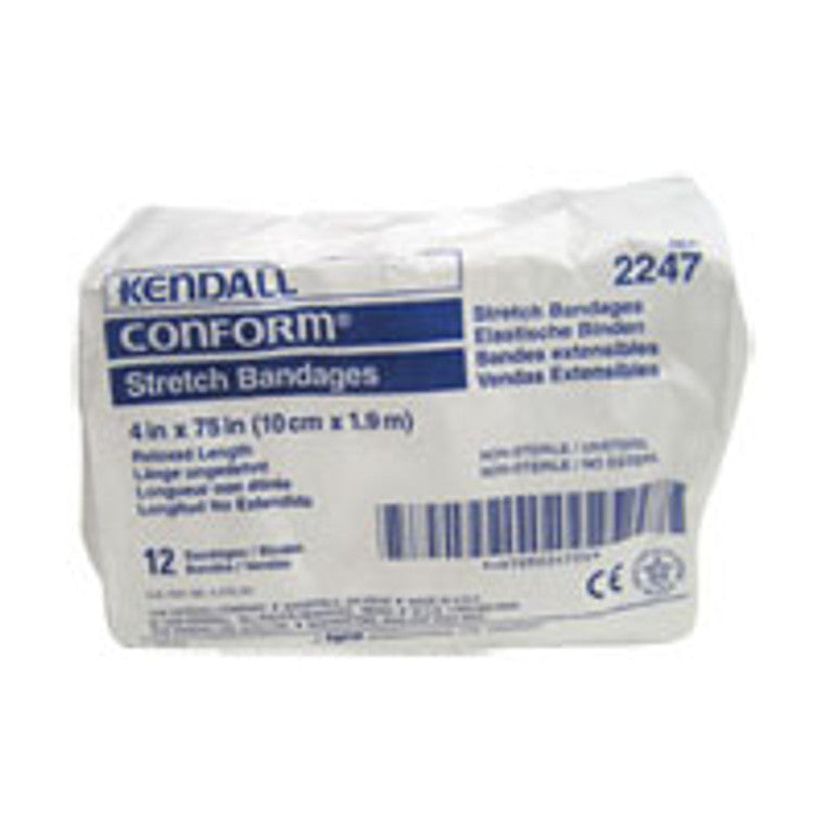 Set of 12 nonsterile 4-inch by 75-inch stretch gauze conform bandages from Pasteur Pharmacy for first aid use.