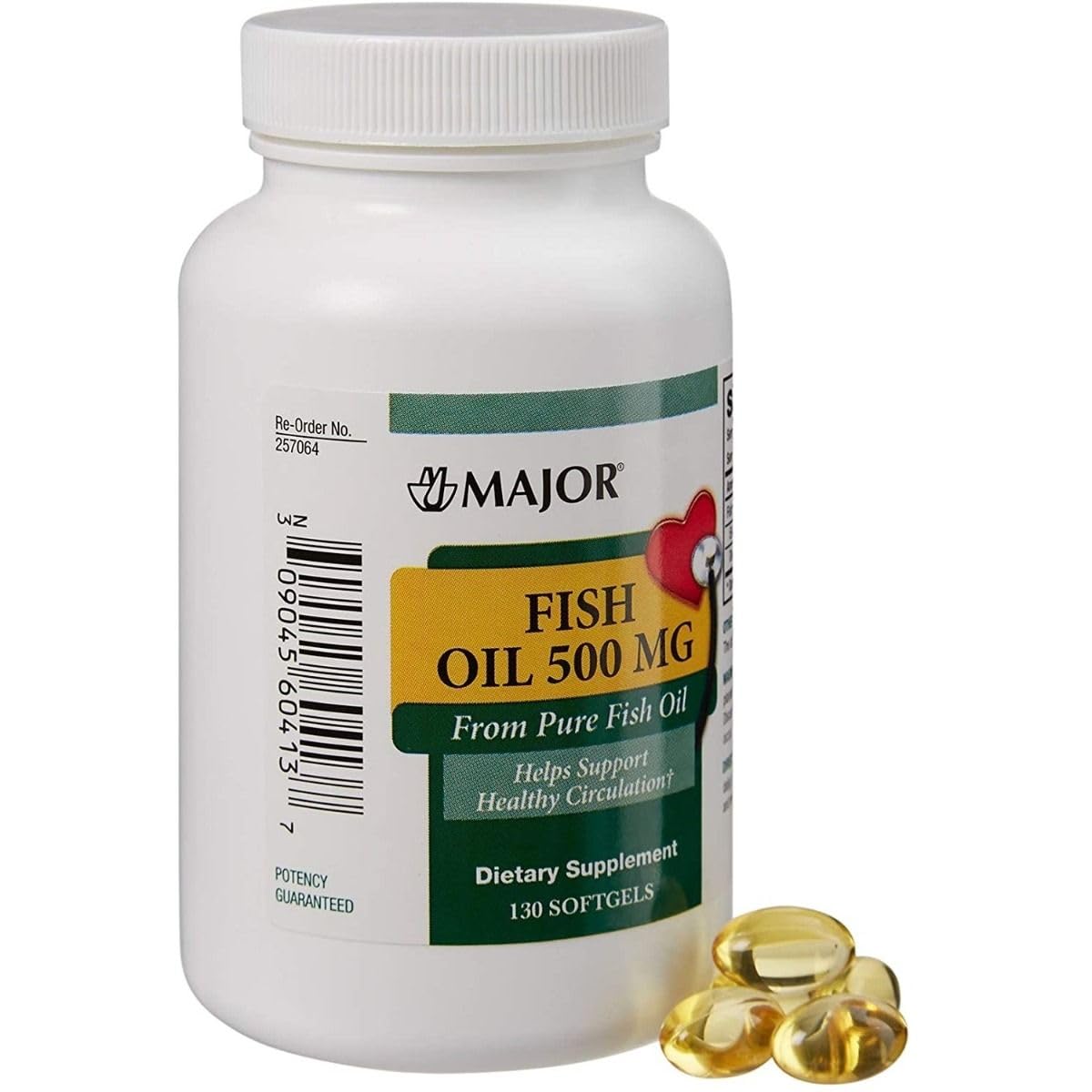 Bottle of Pasteur Pharmacy Major Fish Oil 500 mg fish sauce supplement with label visible on the front.