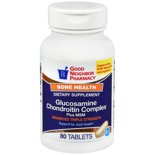 Bottle of 21st Century GNP Glucosamine Chondroitin Advanced 3X supplement tablets from Pasteur Pharmacy for joint health.