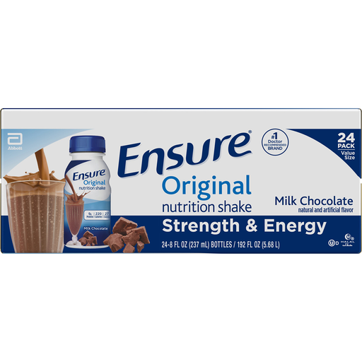 Milk chocolate Ensure Original Nutrition Shake in 8 Fl Oz ready-to-drink cartons by Pasteur Pharmacy, ideal for fitness and nutrition.