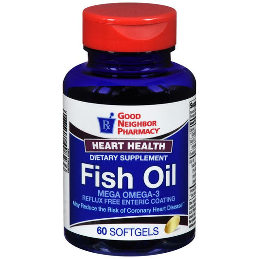 GNP Fish Oil 1000mg enteric coated softgel capsules for fitness and nutrition, displayed in a clear bottle.