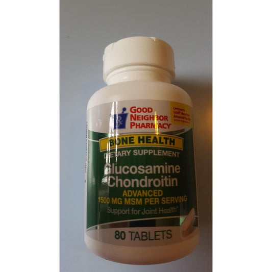 Pasteur Pharmacy GNP Glucosamine Chondroitin Advanced + MSM supplement bottle with 80 tablets for joint support in fitness and nutrition.