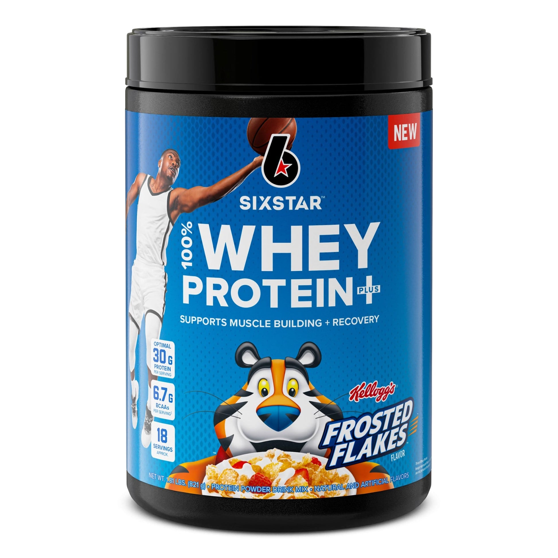 Six Star Whey Protein Powder Plus container from Pasteur Pharmacy, showing the label and product branding.