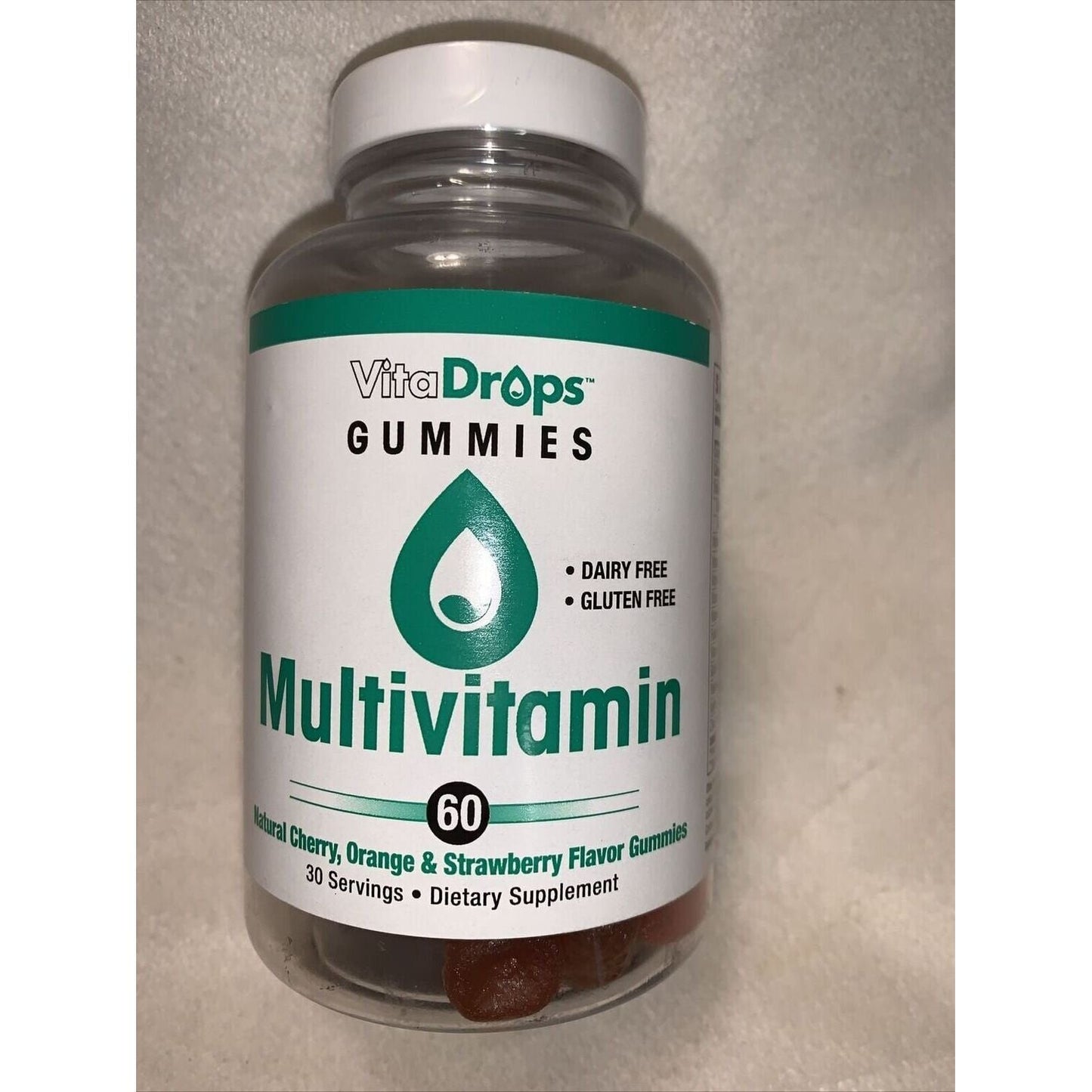 VitaDrops multivitamin gummies by Pasteur Pharmacy, dairy-free and gluten-free, natural vitamins in a 60-count bottle.