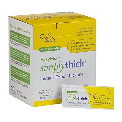 Pasteur Pharmacy Simply Thick EasyMix Honey Consistency L3 food thickener in 12g individual serving, designed for thickening liquids and foods.