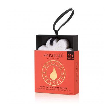 Spongelle Flower Boxed Bath Mitts and Cloths in Papaya Yuza scent, 85g, with colorful floral design.
