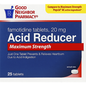 Folder tabs for medication packaging, GNP Acid Reducer 20 mg, maximum strength, 25 tabs, by Pasteur Pharmacy.
