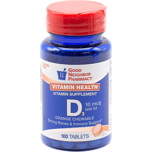 Folder tabs featuring GNP Vitamin D 400 IU orange chewable tablets by Pasteur Pharmacy for organizing medication or supplements.
