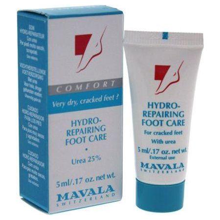 Mavala foot care cream with 25% urea and apricot extract, soft hydro-repairing formula for smooth, moisturized feet.