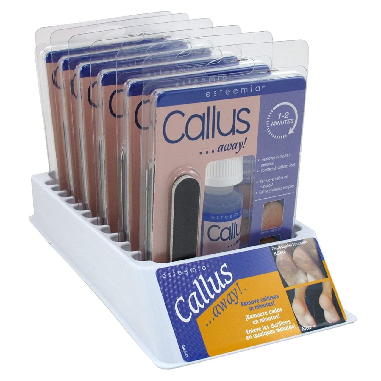 Foot care product Callus Away! Esteemia 1 oz by Pasteur Pharmacy, showing the packaging and applicator for removing calluses.