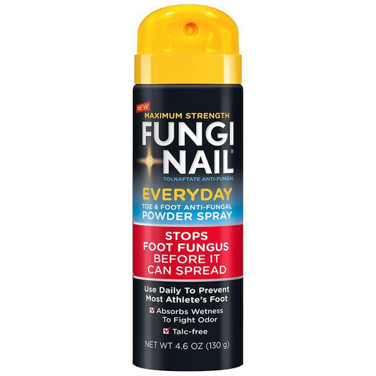 Fungi-Nail antifungal powder spray for foot care, 4.6 oz with tolnaftate 1% treatment, in a spray bottle.