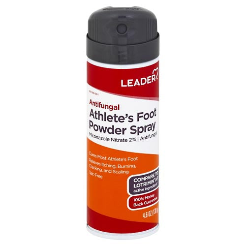 Pasteur Pharmacy Leader Antifungal Athlete's Foot Powder Spray in 4.6 oz bottle for foot care and fungal infection treatment.