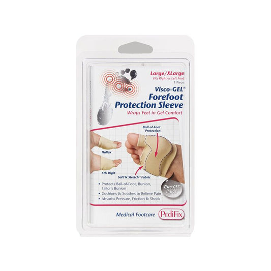 Large PediFix Visco-Gel forefoot protection sleeve designed for foot care, providing cushioning and support for pain relief.
