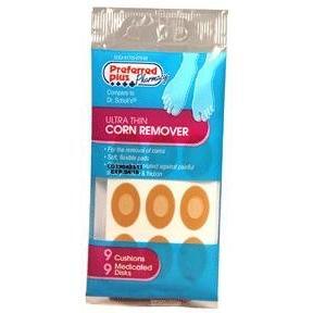 Preferred Plus Ultra Thin Corn Remover cushions and medicated disks for foot care, designed to treat and soothe corn-affected skin.