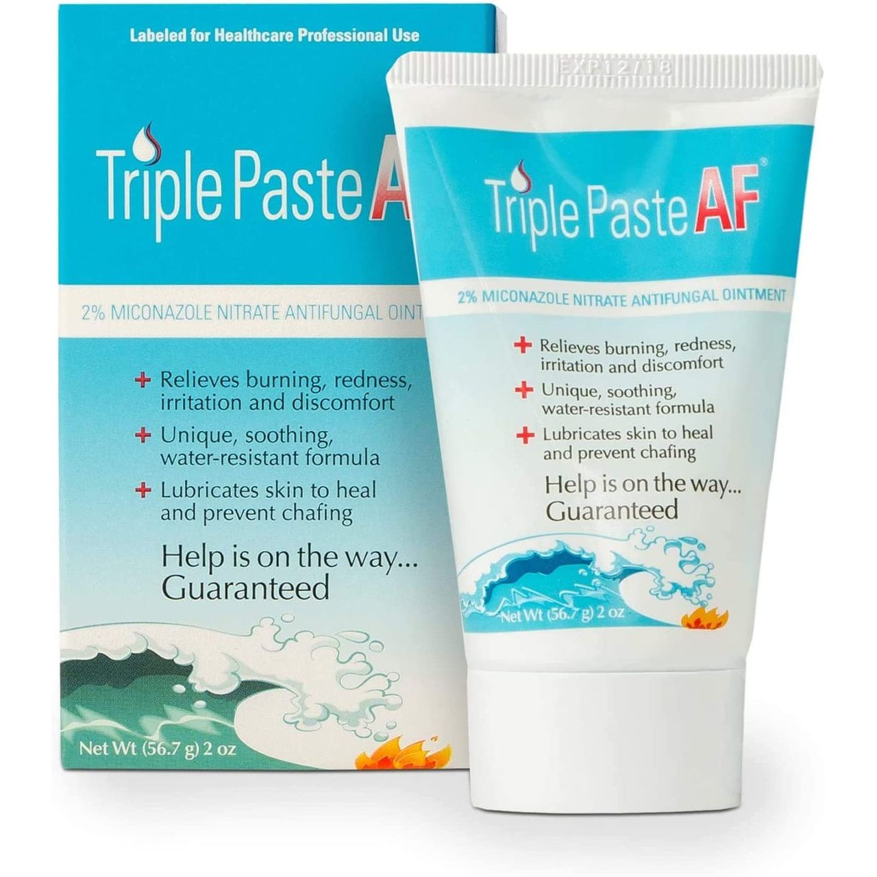 Triple Paste AF antifungal medicated ointment for foot care in a 2 oz tube, used to treat fungal skin conditions.