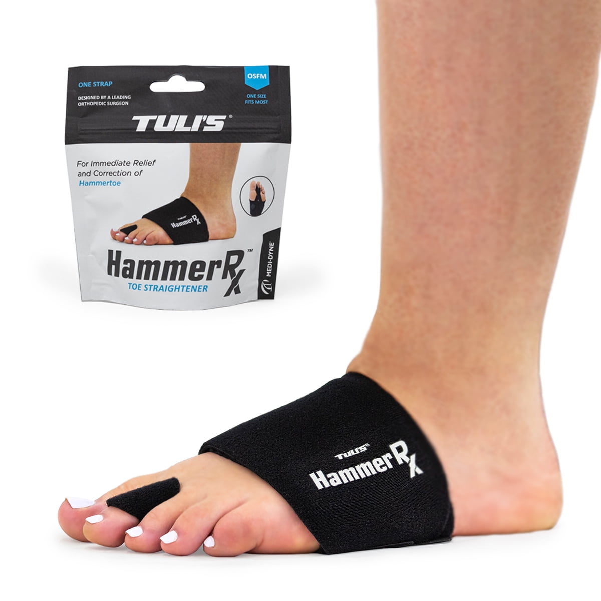 Tuli's HammerRx adjustable hammer toe straightener and corrector for foot care, in a one-size-fits-all design, by Pasteur Pharmacy.