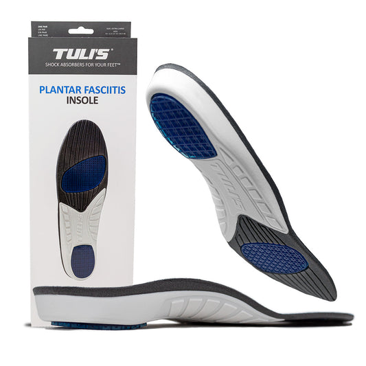 Tuli’s Plantar Fasciitis Orthotic Insoles with arch support in large size, designed for foot pain relief and comfort.