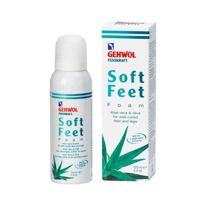 Gehwol Soft Feet Mousse with Aloe Vera in 125ml bottle, a foot care mousse for soft, nourished skin, by Pasteur Pharmacy.