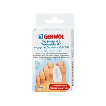 Gehwol Toe Divider G-D Medium, 3-pack, foot care product for separating toes and preventing blisters or discomfort.