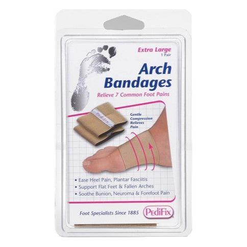 Extra large PediFix arch bandages for foot support, packaged as a pair, designed to provide comfort and stability.