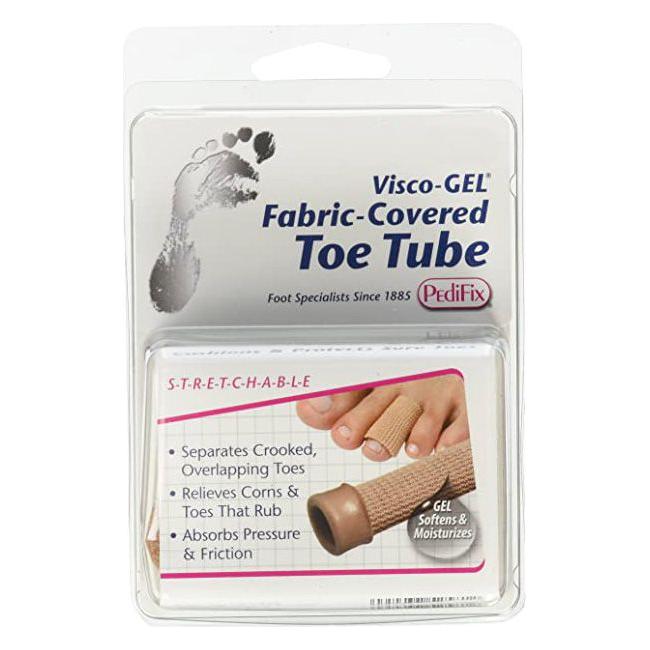 Large PediFix Visco-Gel fabric-covered toe tube for foot care, designed to cushion and protect toes.