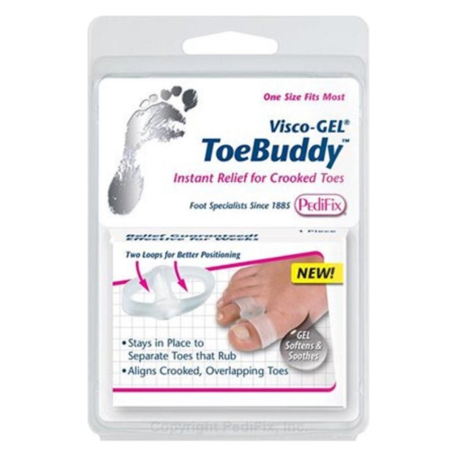 PediFix Visco-Gel Soft Toe Buddy for foot care, gel toe protector with cushioning to relieve toe pressure and discomfort.