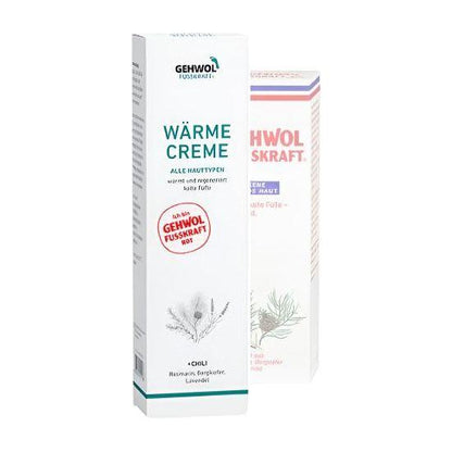 Gehwol Fusskraft Red Warming Foot Cream in 75ml tube, rich foot cream for soothing and warming skin.