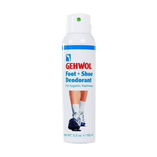 Gehwol Foot+shoe deodorant spray in 150 ml bottle, natural foot deodorant by Pasteur Pharmacy, freshens shoes and feet.