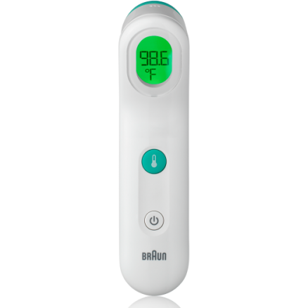 Braun BFH175 forehead thermometer in white, designed for accurate temperature reading on the forehead.