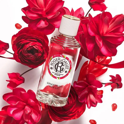 Roger & Gallet Gingembre Rouge Eau Parfumée Wellbeing Fragrance Water 30ml, elegant perfume bottle with vibrant orange accents.