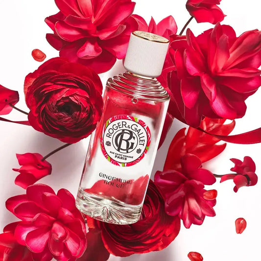 Roger & Gallet Gingembre Rouge Eau Parfumée Wellbeing Fragrance Water 30ml, elegant perfume bottle with vibrant orange accents.