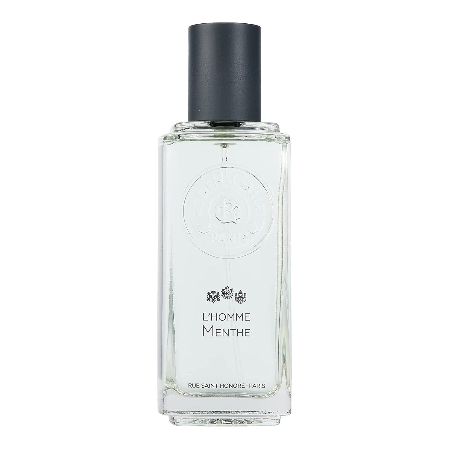Roger & Gallet L'homme Menthe Cologne 3.3 oz EDT fragrance bottle with sleek design and mint scent details.