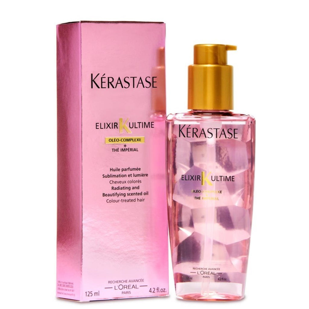 Kerastase Elixir Ultime Oleo-Complex fragrance oil bottle with a sleek design, radiating beauty and shine for hair nourishment.