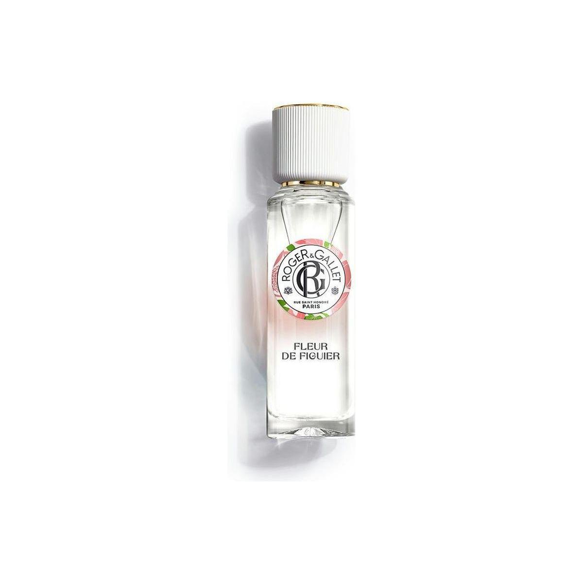 Roger & Gallet Fleur De Figuier Wellbeing Fragrant Water 30ml bottle, featuring fresh fig and floral notes in a clear glass container.