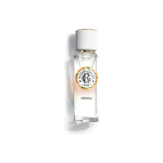 Roger & Gallet Neroli Wellbeing Fragrant Water, 30ml, in a clear glass bottle with a white cap, showcasing fresh neroli scent.
