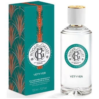 Roger & Gallet Vetyver Eau Parfumée Wellbeing Fragrant Water in a 100ml bottle, showcasing natural and elegant packaging.