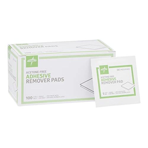Pasteur Pharmacy Medline adhesive remover pads, acetone-free, 2-ply futon pads, box of 100 for gentle adhesive removal.